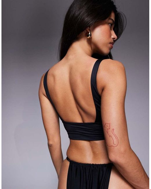 ASOS Blue Maya Mix And Match Deep Band Side Ruched Crop Bikini Top