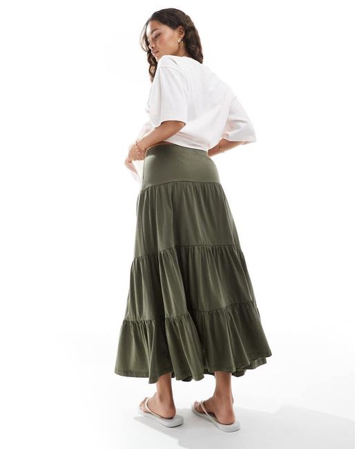 Only Petite Green Tiered Maxi Skirt