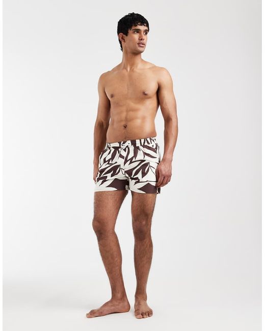 Aray White Leaf Print Swimshorts for men
