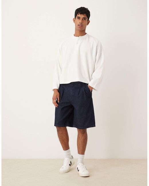 ASOS White Long Length Double Pleated Denim Jort for men