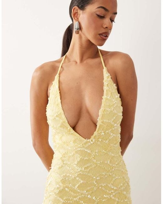 ASOS Multicolor Lace Sequin Halterneck Maxi Dress