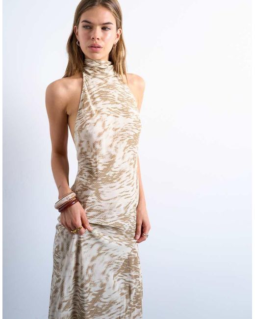 TOPSHOP White Full Neck Halter Midi Dress