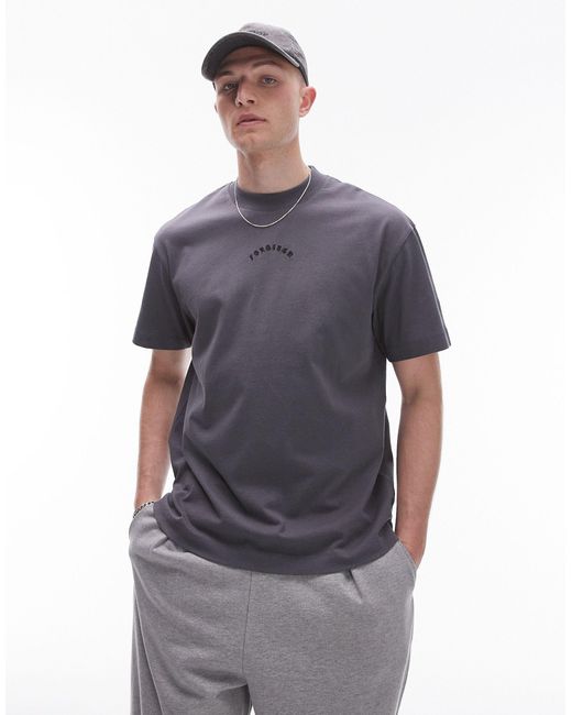 T-shirt premium oversize antracite con ricamo "another day" di Topman in Gray da Uomo