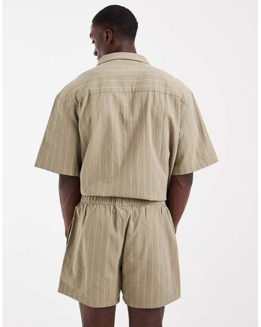 ASOS Natural Co-ord Short Length Linen Look Striped Shorts for men