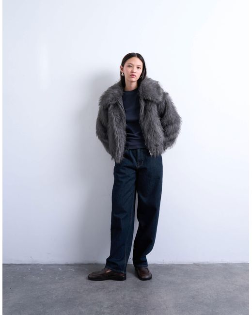 TOPSHOP Blue – bomberjacke aus kunstpelz