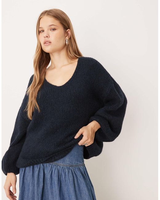 Pull oversize réversible en maille - bleu marine Jdy en coloris Blue