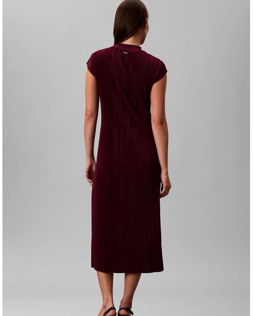 Calvin Klein Red Plisse Midi Dress