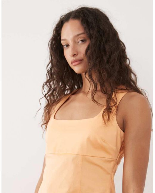 ASOS Natural Square Neck Structured Cotton Mini Sundress