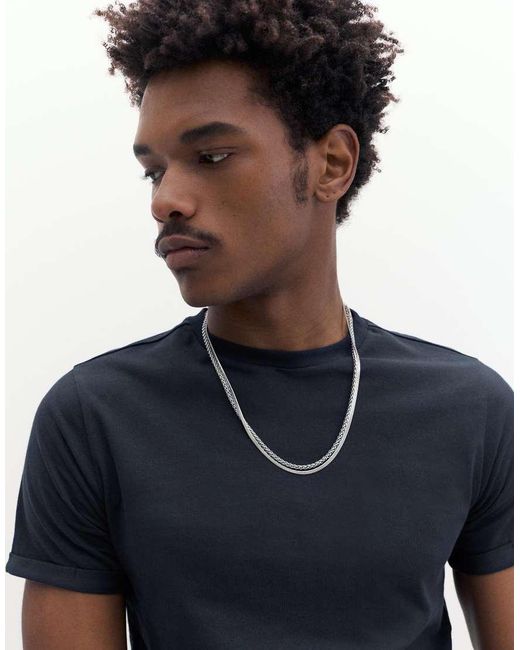 Pull&Bear Blue Basic Muscle Fit T-Shirt for men