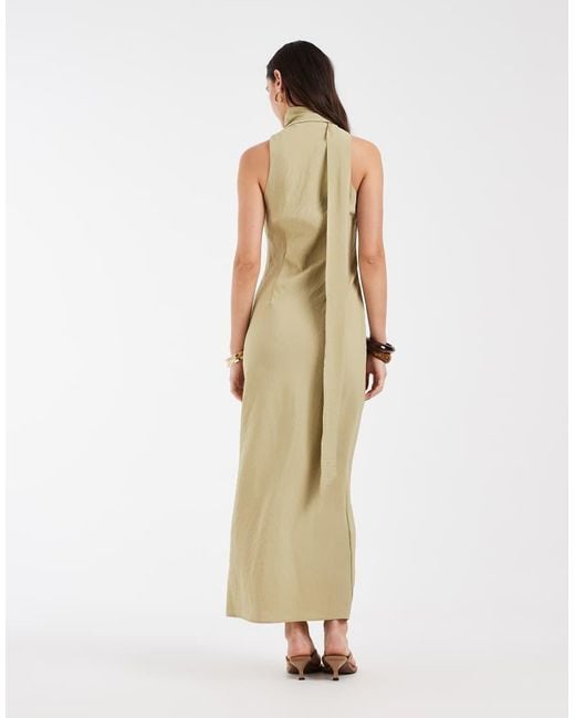 ASOS Metallic Techy Scoop Neck Midi Dress With Scarf