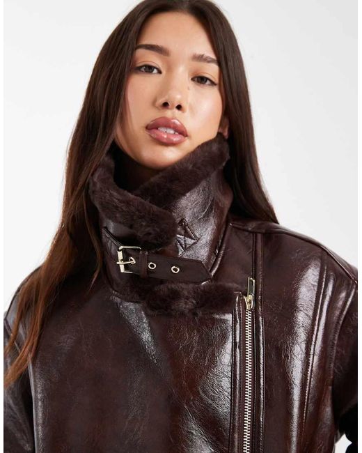 Miss Selfridge Black Shiny Aviator Jacket