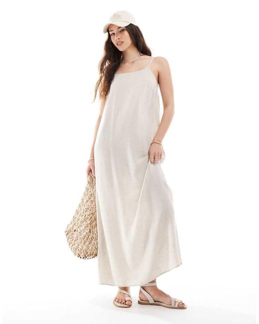 Pieces White Linen Touch Cami Maxi Dress