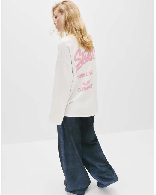 Maglietta Bianca A Maniche Lunghe Con Stampa Stwd di Pull&Bear in White