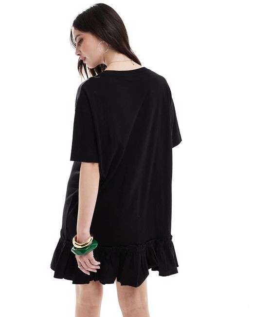 Miss Selfridge Black Poplin Frill Detail T-shirt Dress