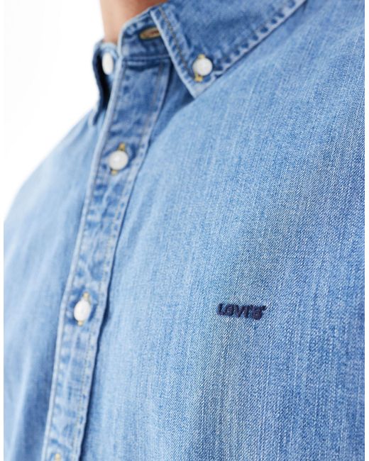 Levi's Blue Authentic Logo Short Sleeve Denim Shirt for men