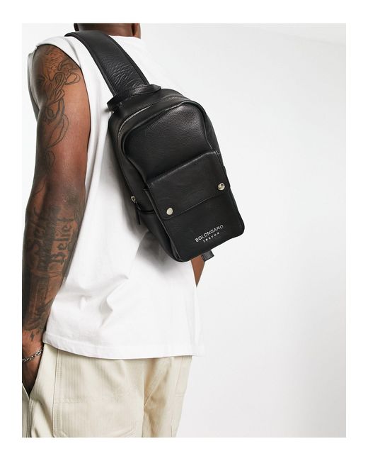 Bolongaro Trevor Black Minimal Leather Cross Body Bag for men
