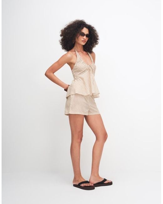 Collusion Natural Channel Neck Halter Top Beach Co-ord