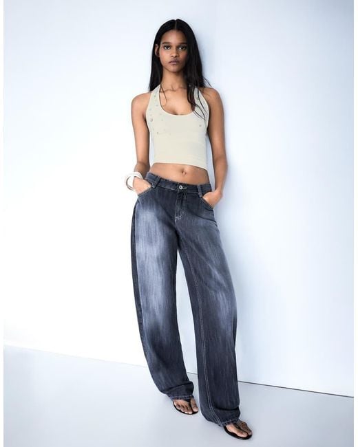 Bershka Blue Halter Neck Top With Buttons