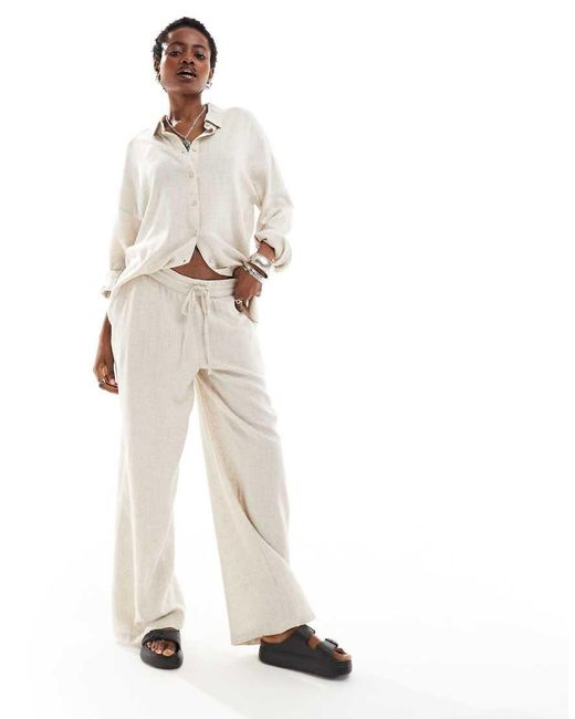 Noisy May White Loose Fit Linen Mix Trouser Co-ord