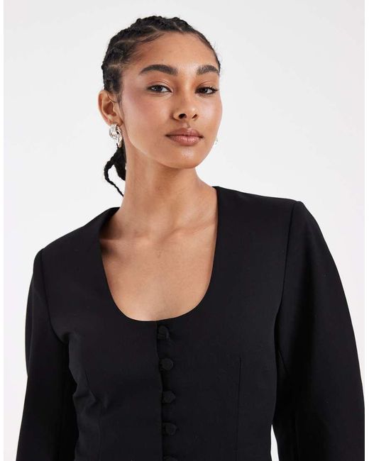 ASOS Black Deep Scoop Neckline Cinch Blazer