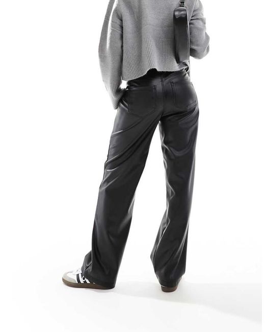 ONLY Black High Waist Faux Leather Straight Trousers