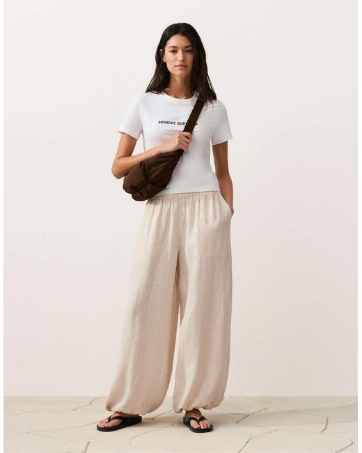 Oysho Natural 100% Linen Bloomer Trousers