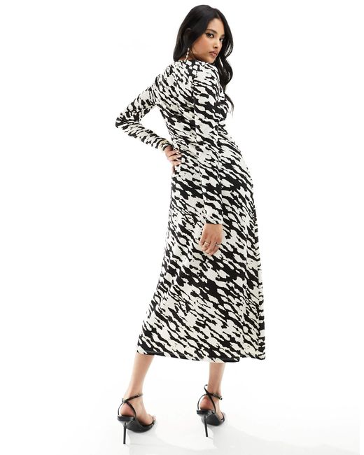 New Look White Ruched Long Sleeve Midi Dress