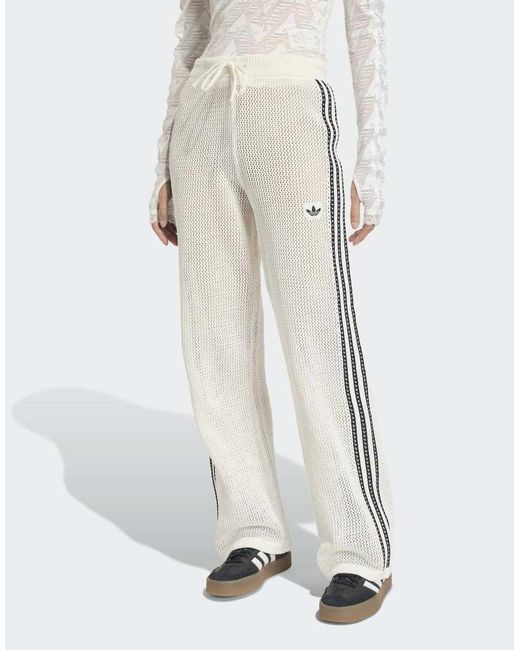 Adidas Originals White Knitted Crochet Firebird Track Pants