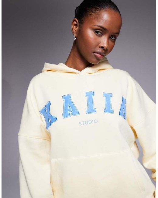 Kaiia White Studio Cotton Rich Embroidered Logo Oversized Hoodie