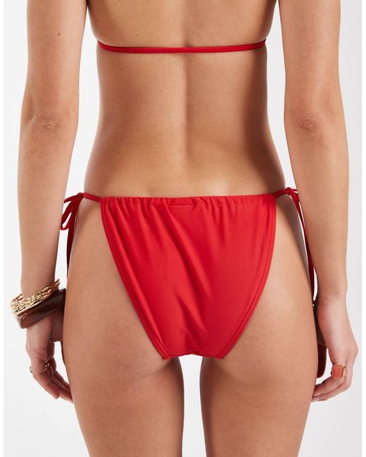 Pieces Red Tie Side Brazilian Bikini Bottom