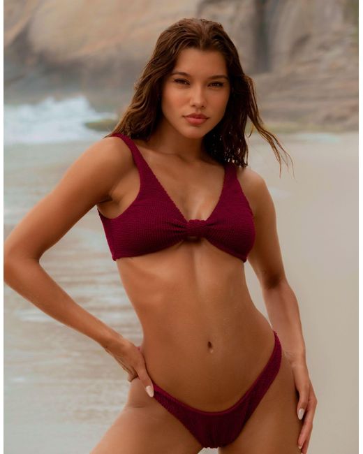 Moda Minx Red X Agnes Pimentel Scrunch Knot Front Bikini Top