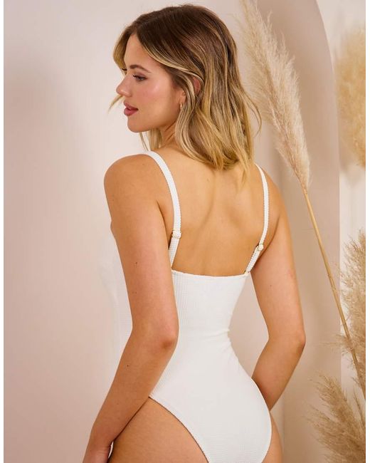 Wolf & Whistle Brown X Maia Andrews Ring Front Crinkle Swimsuit