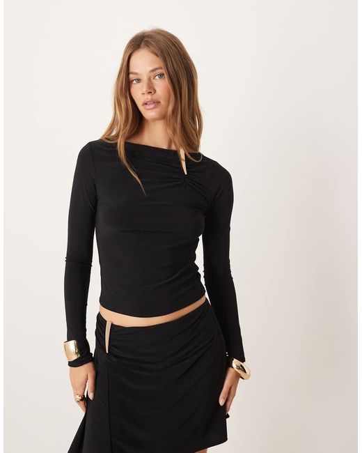 Top Ceñido De Manga Larga Con Detalle De Ribete Fruncido De (Parte De Un Conjunto) ASOS de color Black