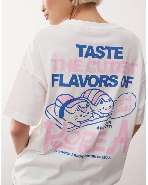 Noisy May White Oversize T-shirt With Sushi Print