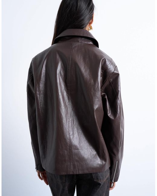 TOPSHOP Brown – schlichte jacke aus kunstleder