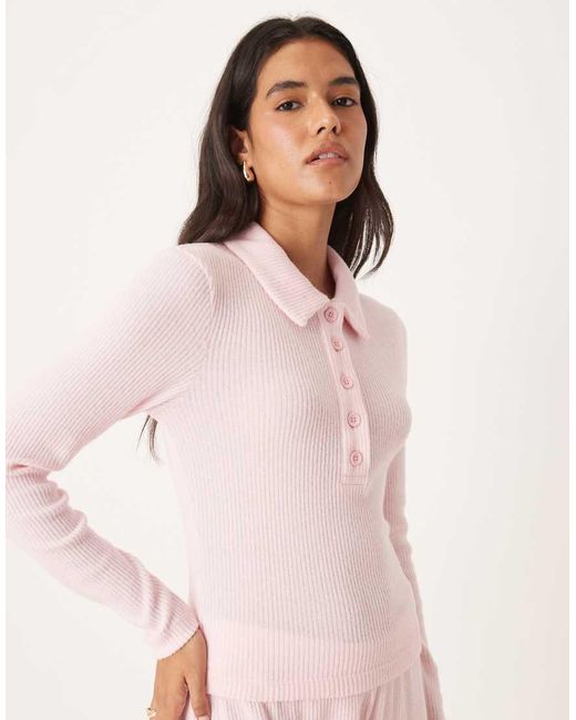 Top A Maniche Lunghe Rosa A Coste Spazzolato di ASOS in Pink