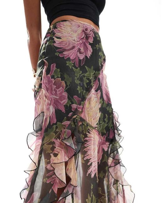 ASOS Multicolor Ruffle Spilt Maxi Skirt