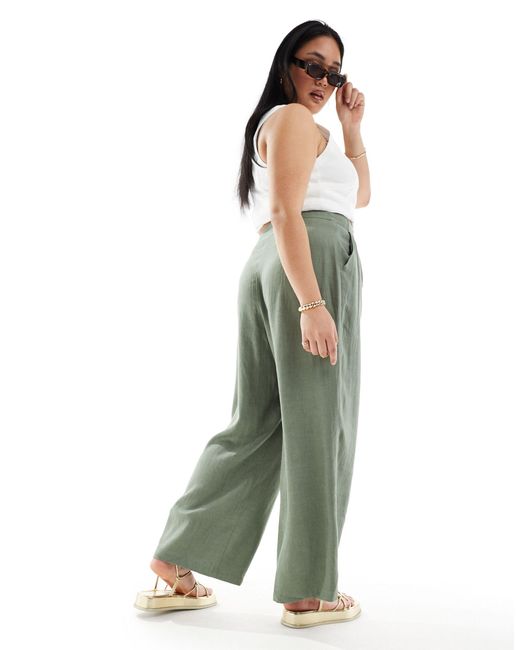 ASOS Green Asos Design Curve High Waist Seam Detail Trousers With Linen