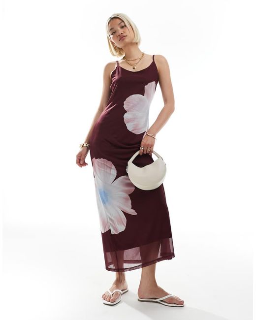 Vero Moda Red Mesh Cami Strap Maxi Dress