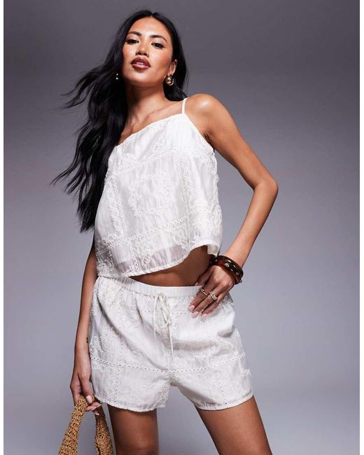 River Island Blue Broderie Textured Shorts Co-Ord