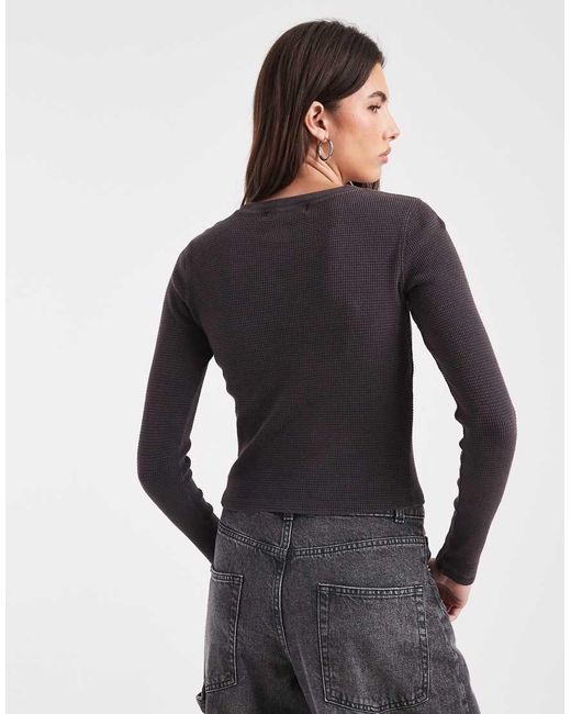 Camiseta Negra De Manga Larga De Tejido Gofrado Teri De Vans de color Gray