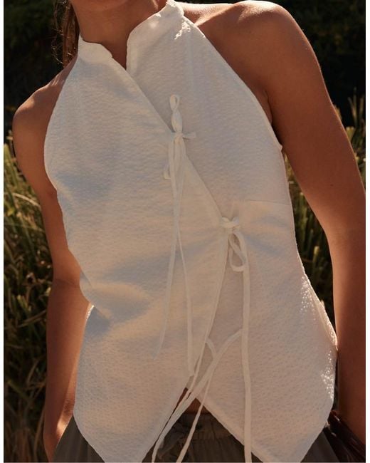 Stradivarius Brown Semi-wrinkled Knot Qipao Halter Top