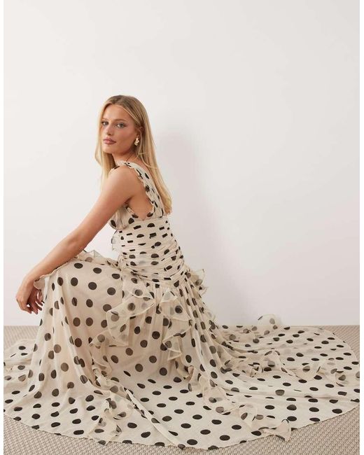 ASOS Natural Ruched Maxi Dress With Waterfall Detail