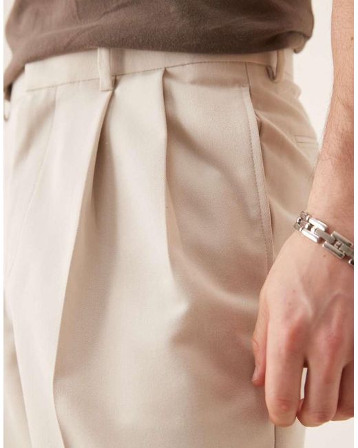 ASOS Natural Wide Dress Pants With Double Pleats for men