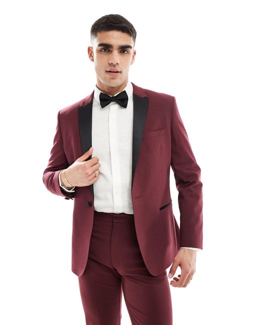 ASOS Red Slim Tuxedo Suit Jacket for men