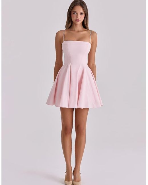 House Of Cb Pink Dolly Cotton Flared Mini Sundress