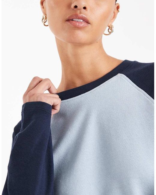 ASOS Blue Textured Oversized Raglan Long Sleeve Top