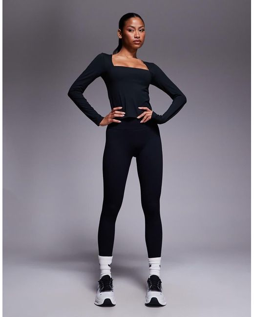 4505 Black Square Neck Long Sleeve Top