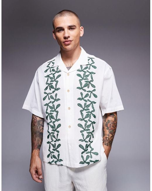ASOS Gray Oversized Revere Shirt With Border Print for men