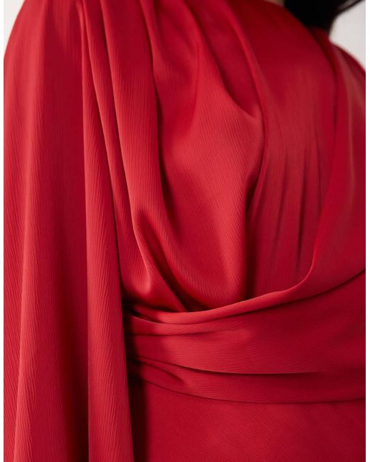 ASOS Red Flute Sleeve Draped Maxi Dress